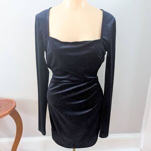 Lovely Day Long Sleeve Blue Glitter Velvet Dress